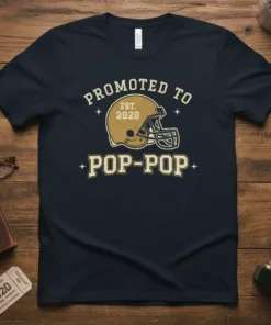 Promoted to Pop-Pop Est 2020 t-shirt with a vintage football helmet graphic