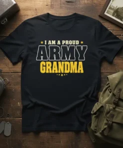 I AM A PROUD ARMY GRANDMA detailed graphic design printed on comfortable cotton t-shirt