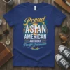 Proud Asian American Pacific Islander text design with tropical sunset and palm trees graphic