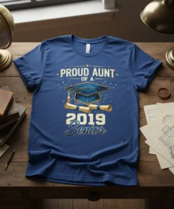 Proud Aunt of a 2019 Senior graduation t-shirt featuring a cap and diploma design