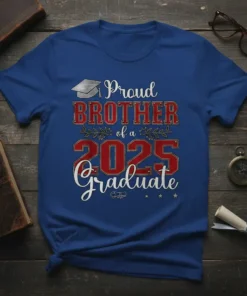 Proud Brother of a 2025 Graduate t-shirt design with graduation cap and laurel wreath graphic