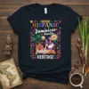Proud Hispanic Dominican Republic Heritage t-shirt design with colorful floral border, Dominican flag, and couple in traditional attire