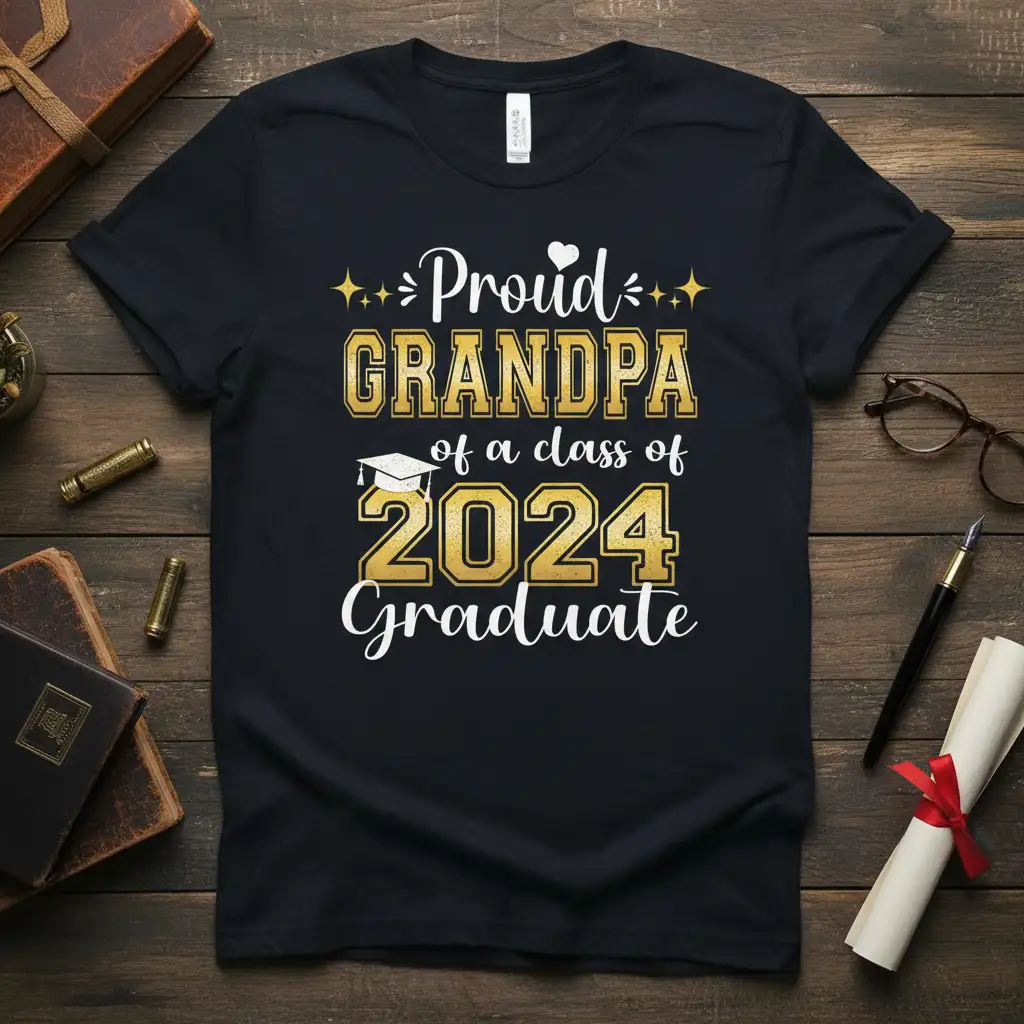 Proud Grandpa of a Class of 2024 Graduate text design with graduation cap and stars