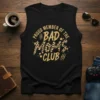 Proud Member of the Bad Mom's Club text with leopard print and distressed accents on a black sleeveless shirt