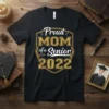 Proud Mom of a Senior 2022 graduation t-shirt design with gold distressed text and laurel wreath graphic