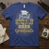 Proud Mother In Law Of A 2025 Graduate T-Shirt with graduation cap graphic and glitter accents