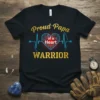 Proud Papa of a Heart WARRIOR text design with a heart and heartbeat graphic on a black t-shirt
