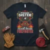 Proud Sister of a Freaking Awesome Firefighter T-Shirt with eagle and Maltese cross graphic