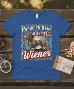 Proud to Have a Little Wiener steampunk dachshund t-shirt design with ornate border