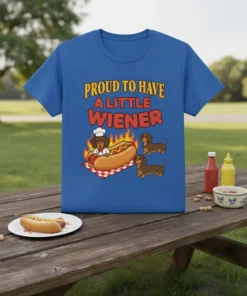 Proud to Have a Little Wiener t-shirt design featuring dachshunds and a hot dog