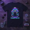 Psychedelic Frog Trip t-shirt design with a meditating frog, colorful mushrooms, and crystals