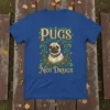 Pugs Not Drugs t-shirt design featuring a cute pug portrait surrounded by ornate floral elements