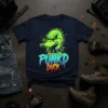 Punk'd Duck graphic t-shirt with a neon green punk duck wearing a spiked collar and dripping text