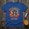 Purr-fect Pizza Patrol Tasty & Toasty t-shirt with a cat astronaut holding pizza slices