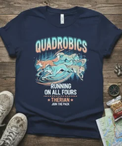 Quadrobics Running On All Fours Therian T-Shirt design with wolves running and the text "Join The Pack."