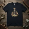 Queen Of The Board chess piece design with ornate details and golden ribbons on a navy t-shirt