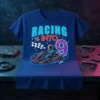 Racing Into 9 go kart birthday t-shirt design for a 9-year-old boy with race car and checkered flag graphics