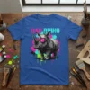 Rad Rhino t-shirt design with a cool rhino wearing pink sunglasses and neon splatter graphics