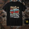 Raised on Old School Hip Hop t-shirt design with boombox, sneakers, and graffiti style text