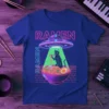 Ramen Cat UFO T-Shirt with neon pink text and a geometric cat being abducted by a UFO over a bowl