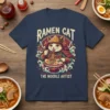 Ramen Cat The Noodle Artist t-shirt featuring a samurai cat eating ramen, Japanese food art, and bold typography