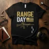Black t-shirt with "RANGE DAY" text, US flag detail, and AR-15 rifle graphic