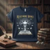 Read More Books t-shirt with a skull and tree graphic, featuring open books and mystical symbols