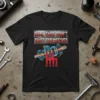 T-shirt design with text "Real Cars Don't Shift Themselves" and a graphic of a manual gear shifter with gears