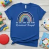Recreational Therapist t-shirt with rainbow design and inspirational words KIND LOYAL CARING WARM RELIABLE
