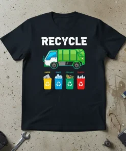 Recycle Truck Sorting Bins unique graphic design printed on comfortable cotton t-shirt
