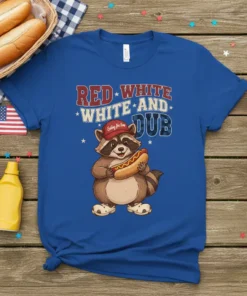 RED WHITE AND WHITE AND DUB detailed graphic design printed on comfortable cotton t-shirt