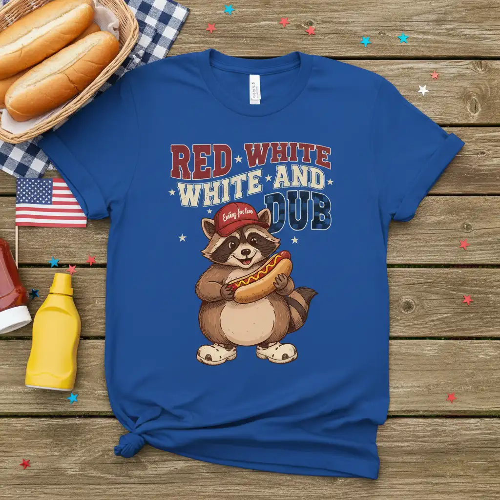 RED WHITE AND WHITE AND DUB creative illustration printed on comfortable cotton fabric creating a standout t-shirt