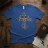 Redeemed Christian Cross T-Shirt with ornate black and white design and the word REDEEMED