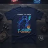 Neon black cat smoking with whiskey and "REFERENCE_TYPE_CONTEXT T-SHIRT" text, cyberpunk style