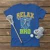 Relax Bro t-shirt design featuring a lacrosse player graphic and bold text