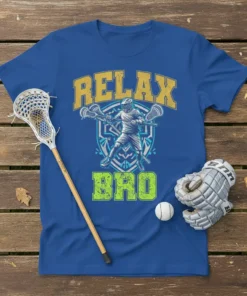 Relax Bro t-shirt design featuring a lacrosse player graphic and bold text