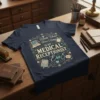 Navy t-shirt with "Reliable Talented Blessed Happy IN MY MEDICAL RECEPTIONIST Era" text and medical icons like laptop, calculator, and
