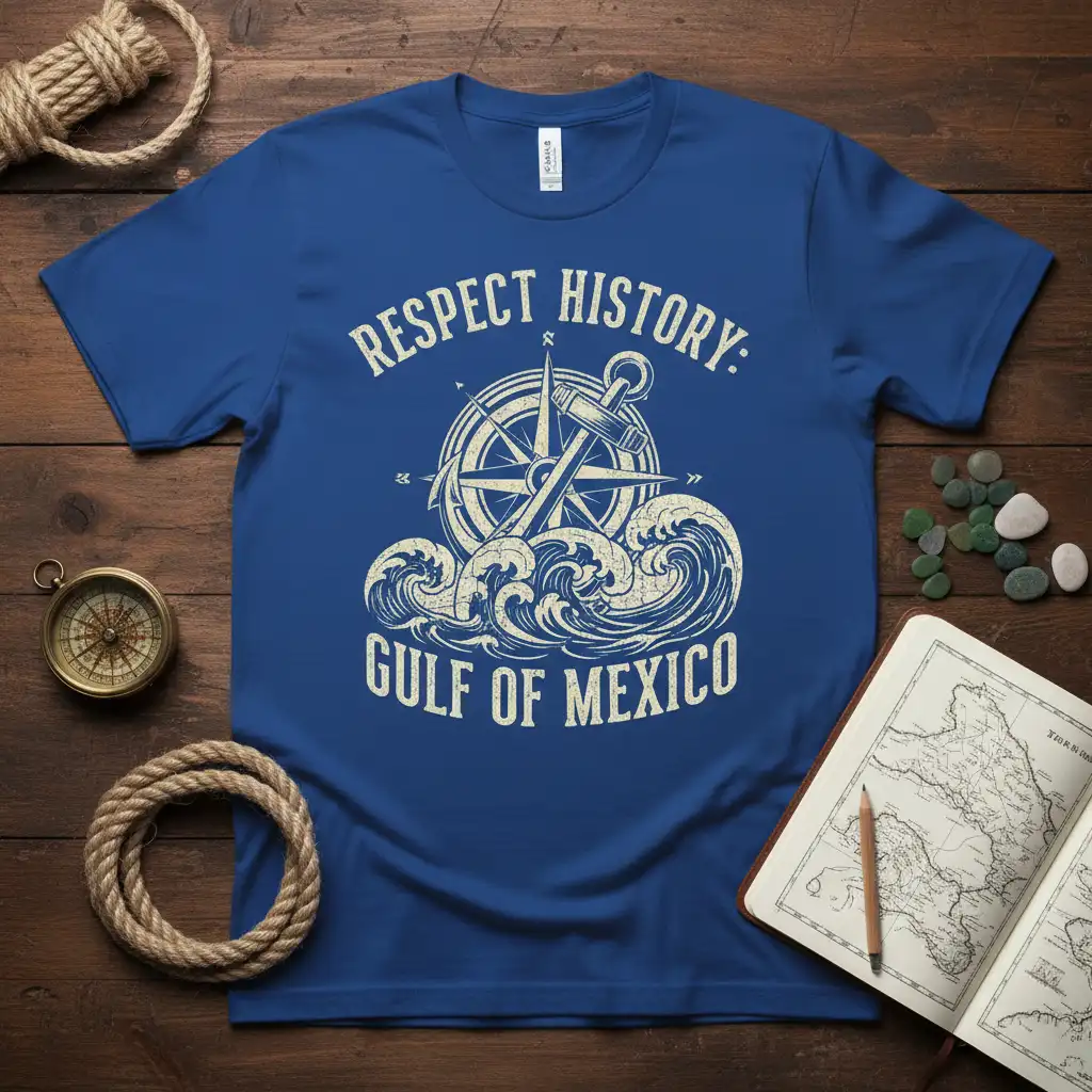 RESPECT HISTORY: GULF OF MEXICO stylish graphic printed on quality cotton blend creating a standout t-shirt