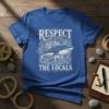 Respect The Locals t-shirt design featuring a shark graphic and nautical compass, text in distressed white font