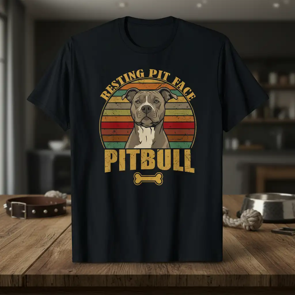 Resting Pit Face Pitbull humorous quote design with vintage sunset and pitbull dog illustration