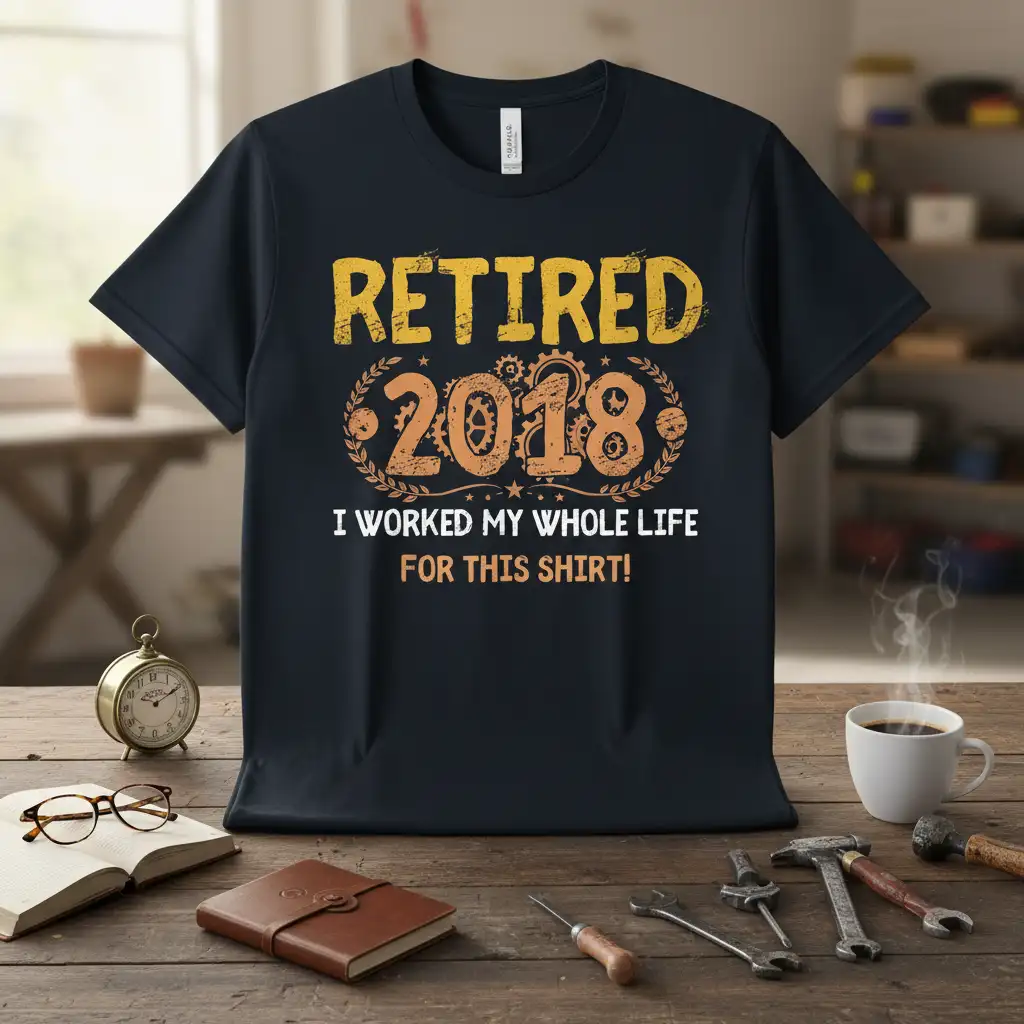Retired 2018 I Worked My Whole Life For This Shirt! humorous quote on a dark graphic tee