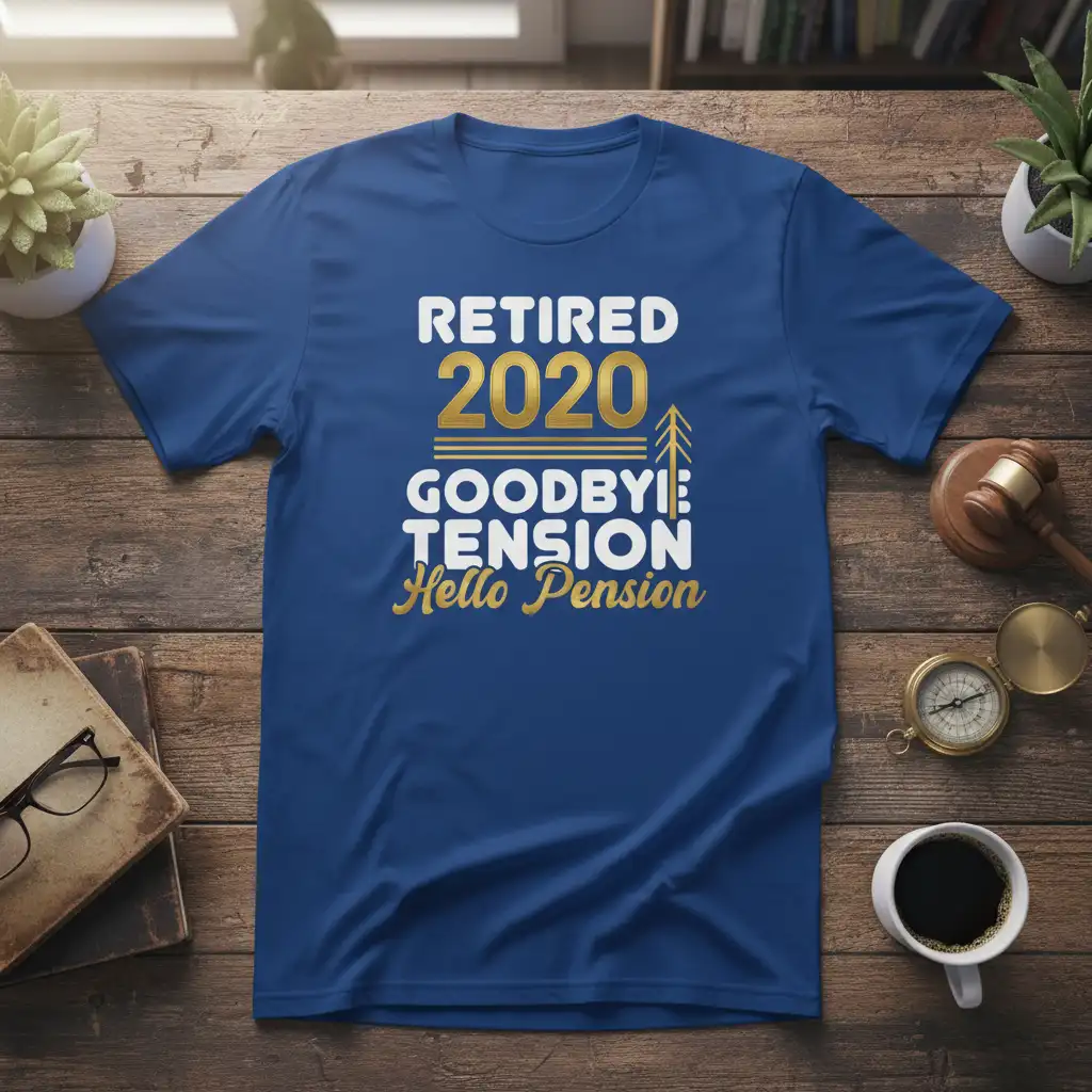 RETIRED 2020 GOODBYE: TENSION Hello Pension bold typography printed on soft premium material creating a standout t-shirt