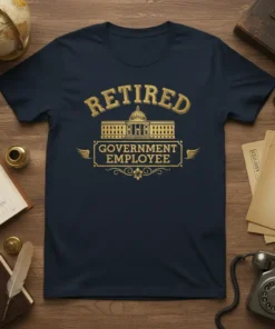 Retired Government Employee T-Shirt with gold text and building graphic