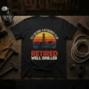 Retired Well Driller T-Shirt with "Yes I Do Have A Retirement Plan" text and a sunset drilling rig graphic