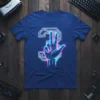 Retro neon number 3 design with a glowing hand, circuit board pattern, and vibrant pink and blue lights on a