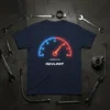 Navy blue t-shirt featuring a neon tachometer design that reads REVLIMIT x1000r/min