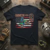 Riding Into 9 motocross birthday t-shirt design with American flag background and dirt bike rider