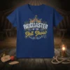Ringmaster of the Shit Show quote on a blue t-shirt with a vintage circus tent graphic