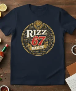 Rizz 67 Sauce Add Zest To Mid Conversations T-Shirt with lion emblem