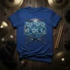 RLRR LRLL text design on a blue t-shirt featuring a drum and crossed drumsticks, electric blue accents